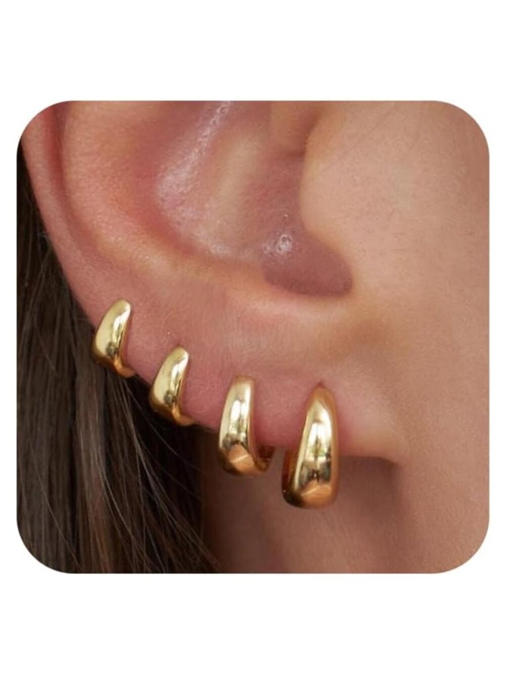 14K Gold Plated Huggie Hoop Earrings Set 4 Pairs